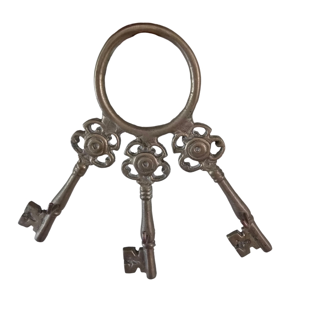 Vintage Rare Brass‎ Keys Hanger w/ 3 Hooks